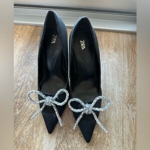 Zara Black and Silver Heels with Pointed Toe